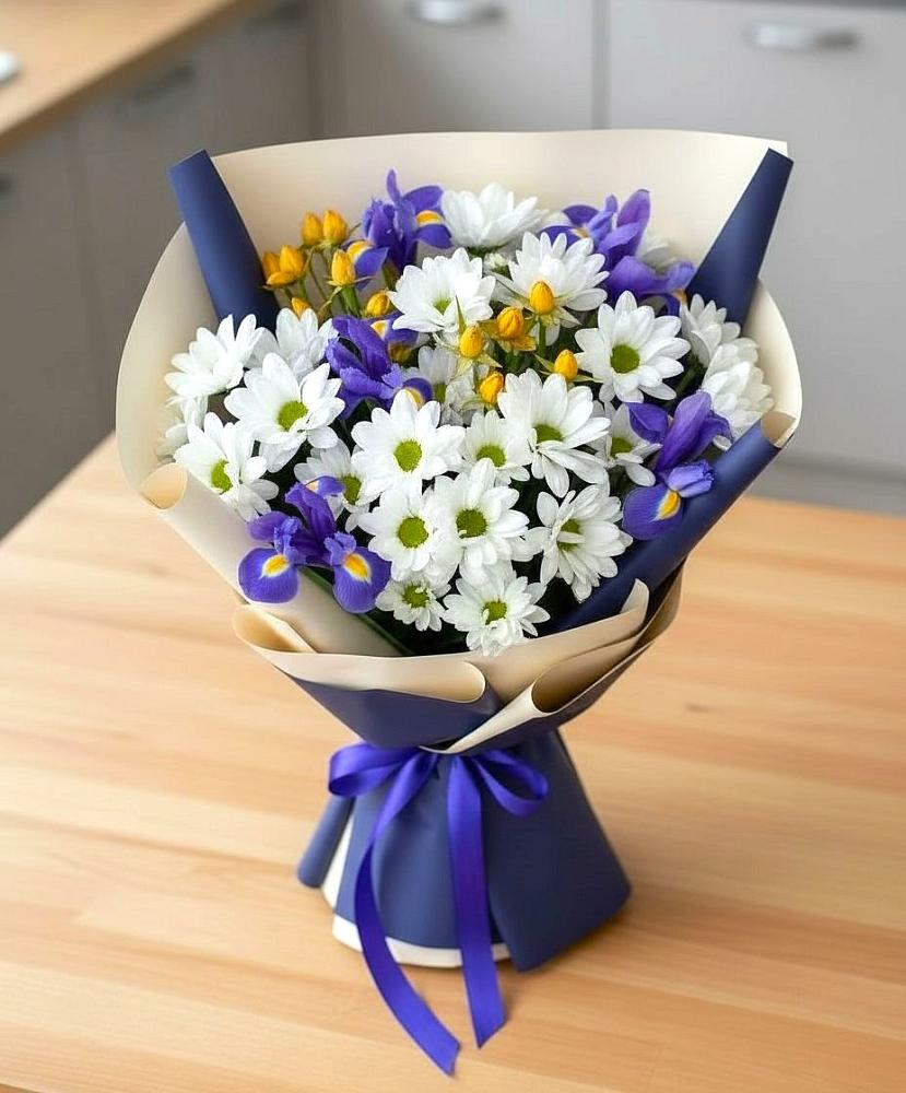 Букет цветов из: Розы, Ирисы и Хризантемы в Когалыме