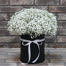 Цветочная композиция из Гипсофила в шляпной коробке в Когалыме