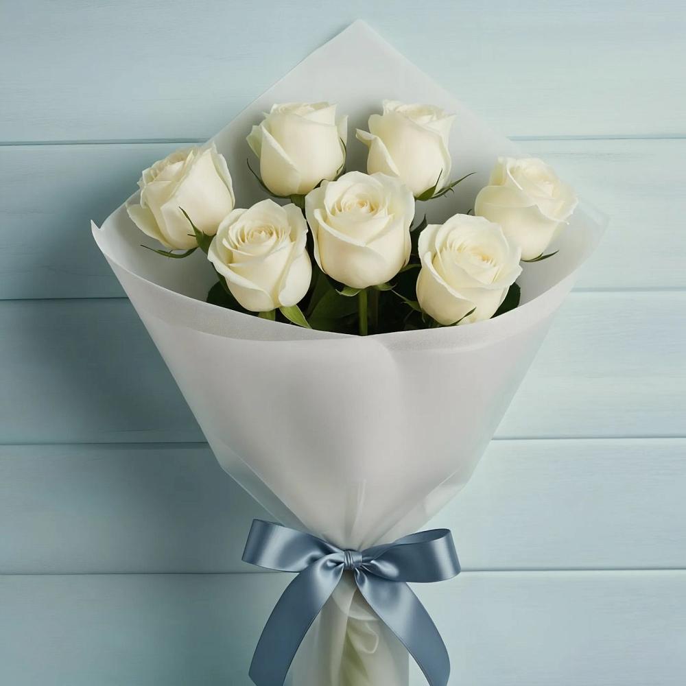 Букет 7 Белых роз Эдлесс Лав в Когалыме