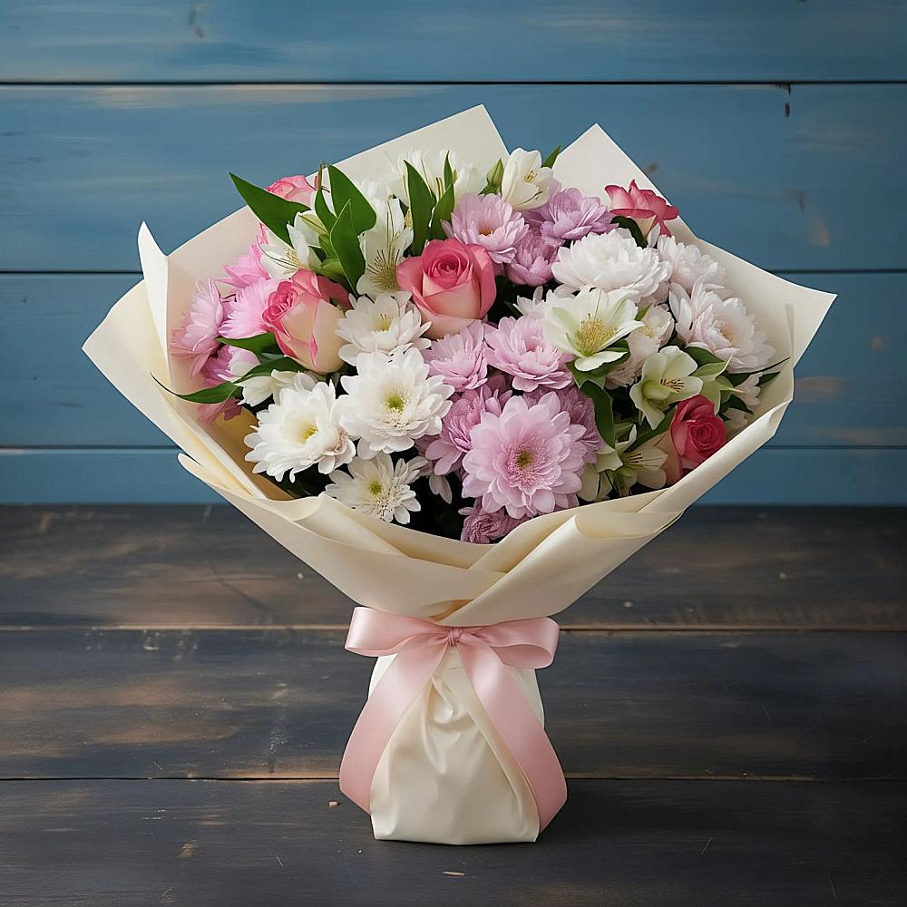 Букет цветов из: Хризантемы, Альстромерии и Розы в Когалыме